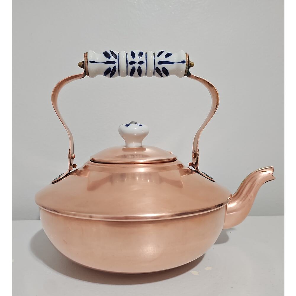 Vintage Copper Teakettle Douro B&M Delt Porcelain Handle Cottagecore Farmhouse